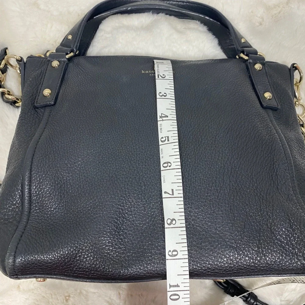 Kate Spade NY Black‎ Pebbled Leather Convertible Shoulder Handbag Gold Chain